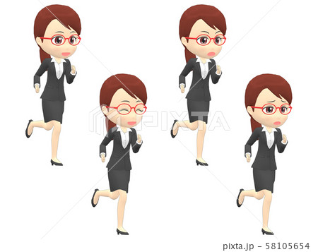走る 女性b スーツ 斜めのイラスト素材