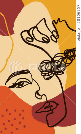 Background with woman portrait one line and shapes. Abstract Mobile Wallpapers in minimalist trendy 58106257