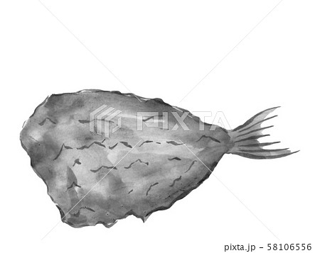 アジフライ 墨の手描きイラスト のイラスト素材