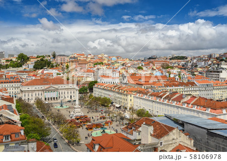 Lisbon Portugal aerial view city skyline at Lisbon Rossio Square Lisbon Portugal aerial view city skyline at Lisbon Rossio Square 58106978