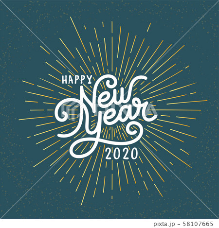 Happy New Year Lettering with burst rays. Holiday Vector Illustration. Lettering Composition And 58107665