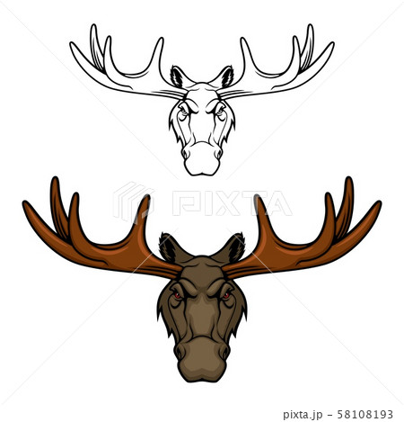 Moose Or Elk Head With Antlers Wild Animal Iconのイラスト素材