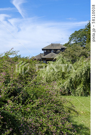 偕楽園の萩と好文亭 偕楽園の萩と好文亭 58110038