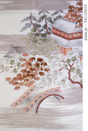 日本の紋様　絹織物　染め物　古布　山水柄　和柄　 58110624