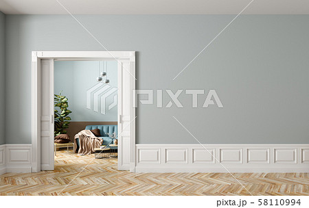 Living room interior with opened doors 3d 58110994