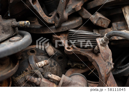 Old engine parts, steel and used car parts, for engineering. Selective focus. Old engine parts, steel and used car parts, for engineering. Selective focus. 58111045