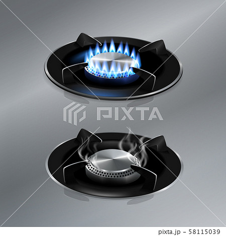 Kitchen Gas Stove On Stainless Steel Floor....のイラスト素材 [58115039] - Pixta