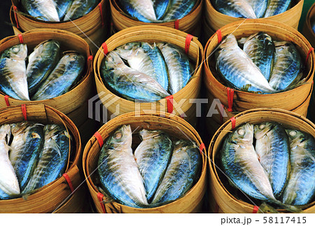 Mackerel fish in dish. the fish  prepare  made breakfast. In the morning on Thailand market. 58117415