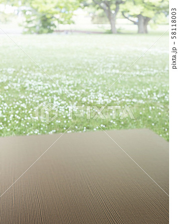 wooden desk in garden and free space wooden desk in garden and free space 58118003