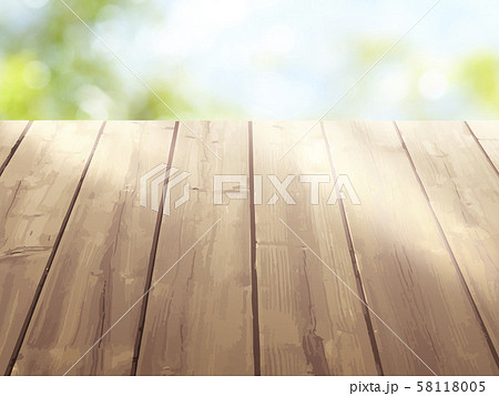 Wood table top on bokeh Green background 58118005