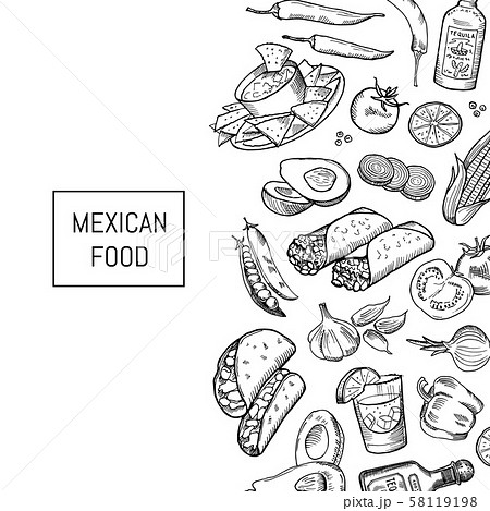 Vector sketched mexican food elements Vector sketched mexican food elements 58119198