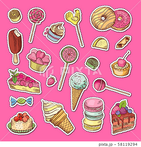 Vector hand drawn colored sweets stickers 58119294