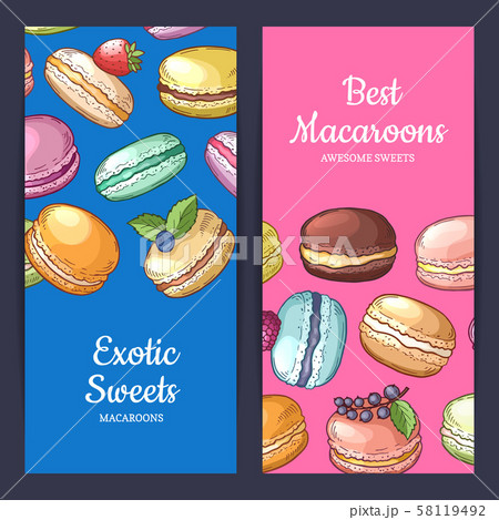 Vector flyer templates with place for text and colored hand drawn macaroons Vector flyer templates with place for text and colored hand drawn macaroons 58119492