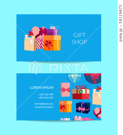 Vector gift service, shop business card template with gift boxes or packages 58119873