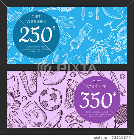 Vector hand drawn sports equipment gift card 58119877