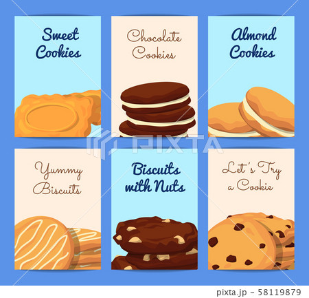 Vector card or flyer templates set with cartoon cookies 58119879