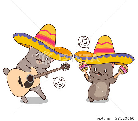 Kawaii Mexican Cats Is Playing Music Instrumentのイラスト素材