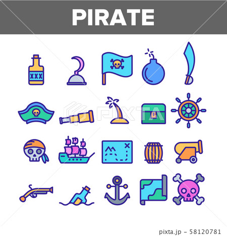 Pirate Things Collection Elements Icons Set Vector Pirate Things Collection Elements Icons Set Vector 58120781