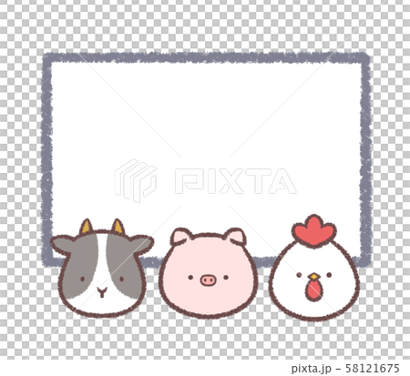 ウシブタニワトリ顔フレームのイラスト素材