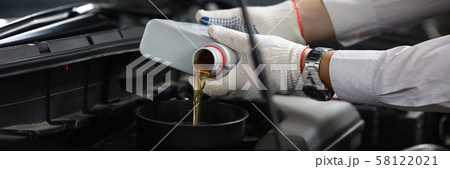 Male hand in white protective gloves with funnel 58122021