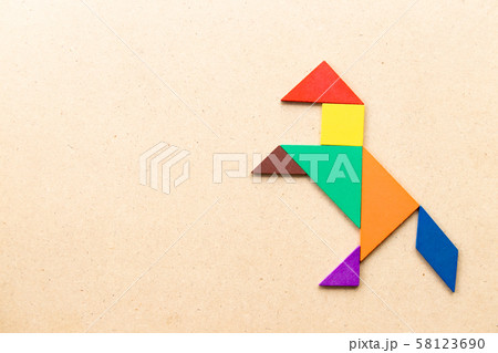 Color tangram puzzle in horse or mustang shape Color tangram puzzle in horse or mustang shape 58123690