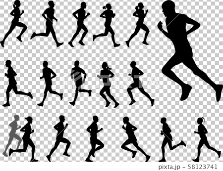 marathon runners silhouettes set 58123741