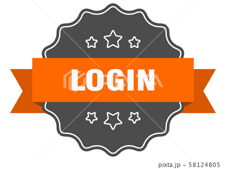 login isolated seal. login orange label. login 58124805