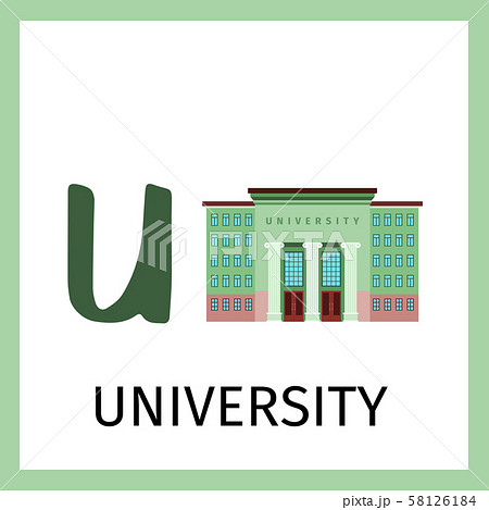 Alphabet card with university building 58126184
