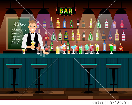 Bar Counter With Bartenderのイラスト素材