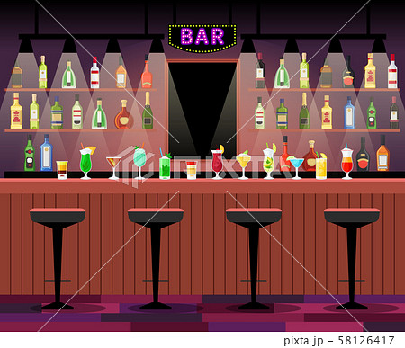 Bar Counter With Alcohol Drinksのイラスト素材