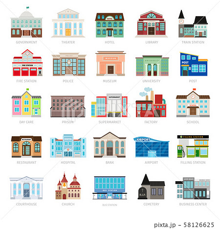 Colored urban government building icons 58126625