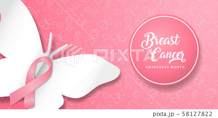 Breast cancer awareness card pink ribbon butterfly 58127822