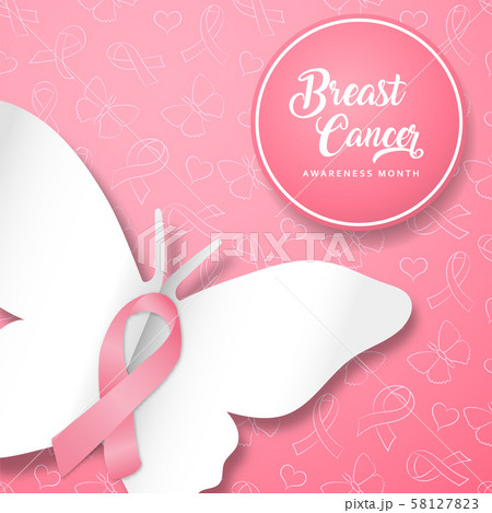 Breast cancer awareness card pink ribbon butterfly 58127823