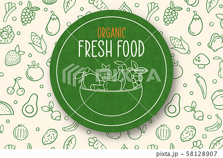 Green organic food label on vegetable background 58128907
