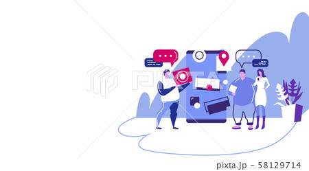 people using cellphone online application navigation communication concept men woman with chat 58129714