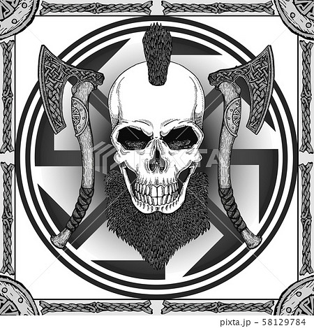 Hipster skull barber shop logo in old style. Hipster skull barber shop logo in old style. 58129784