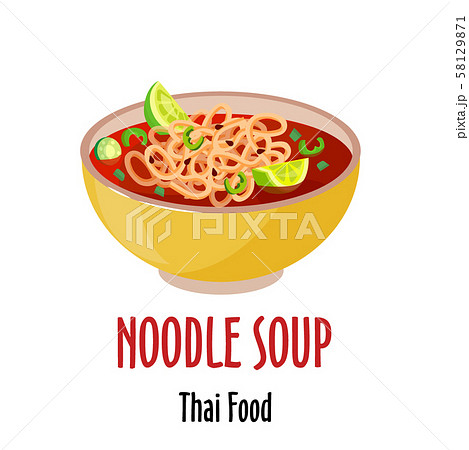 noodle thai soup icon, spicy tasty dish in colorful bowl isolated vector illustration. 58129871