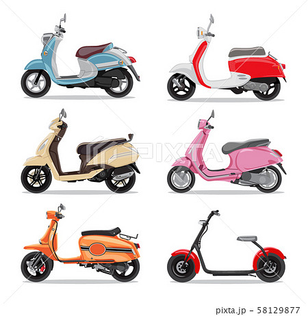 Set of colorful moped in flat style side view. Set of colorful moped in flat style side view. 58129877