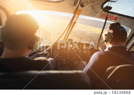 Scene of helicopter cockpit from the rear side 58130668