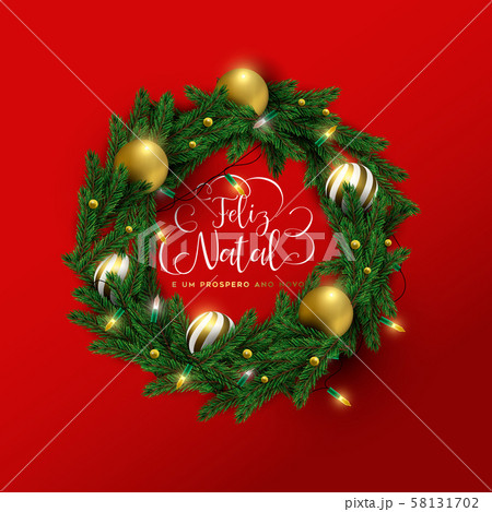 Christmas new year portuguese red 3d wreath card 58131702