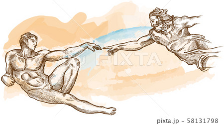 Creation of Adam watercolor hand drawn Creation of Adam watercolor hand drawn 58131798