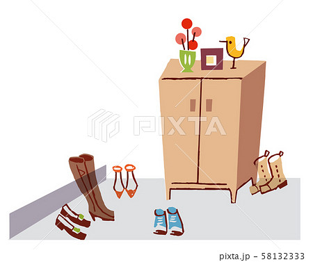 玄関の靴箱と靴のイラスト素材