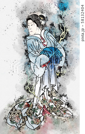 浮世絵 幽霊 その1 水彩 浮世絵 幽霊 その1 水彩 58132404