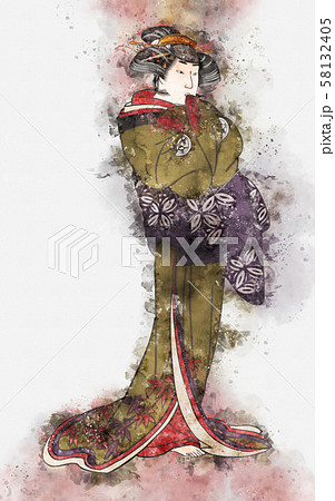浮世絵 女性 その48 水彩 浮世絵 女性 その48 水彩 58132405