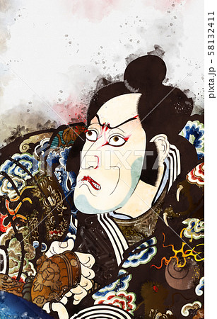 浮世絵 歌舞伎役者 その57 水彩 浮世絵 歌舞伎役者 その57 水彩 58132411