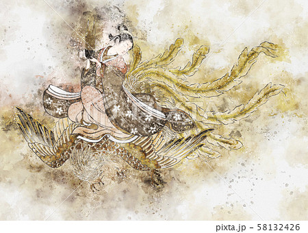 浮世絵 女性と不死鳥 その2 水彩のイラスト素材 [58132426] - PIXTA