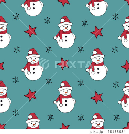 Christmas seamless pattern with snowman, fir trees and snowflakes. Perfect for wallpaper, wrapping Christmas seamless pattern with snowman, fir trees and snowflakes. Perfect for wallpaper, wrapping 58133084