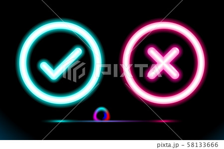 Neon set blue lamp checkmark with pink crosshair Neon set blue lamp checkmark with pink crosshair 58133666