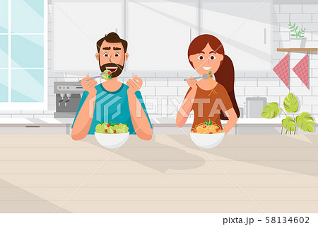 couple eating food, Vegetarian, healthy lifestyle couple eating food, Vegetarian, healthy lifestyle 58134602