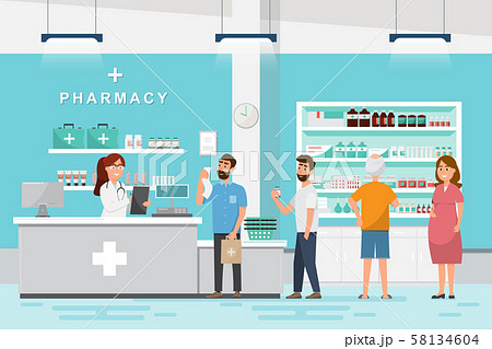 pharmacy with pharmacist and client in counter 58134604